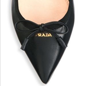 PRADA Point Toe Leather Ballerina Flats
